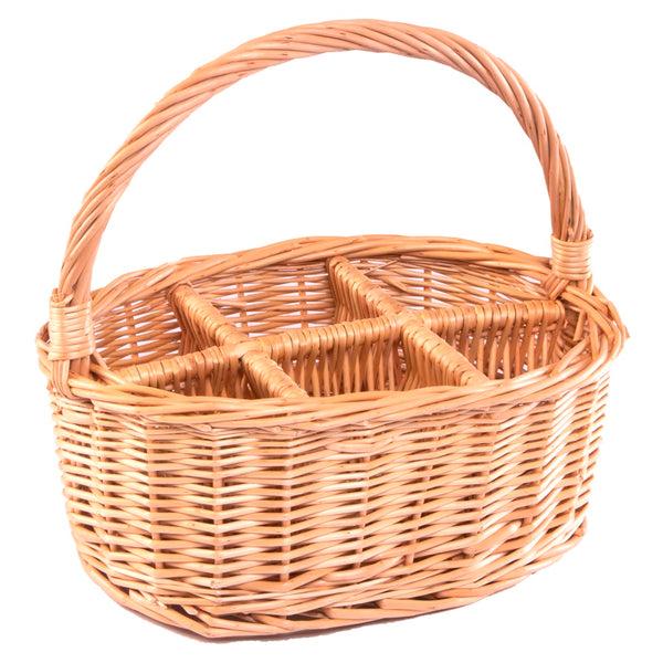 red hamper Wicker Oval Glass or Cutlery Drinks Basket 6 Partition