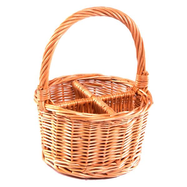 red hamper Wicker Round Cutlery or Glass Drinks Basket