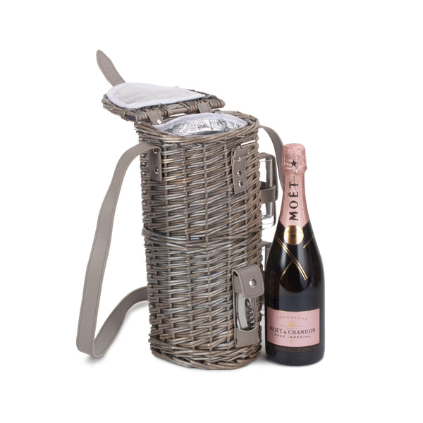 Red Hamper Wicker Single Bottle And 2 Cartridge Glass Carrier With Shoulder Strap