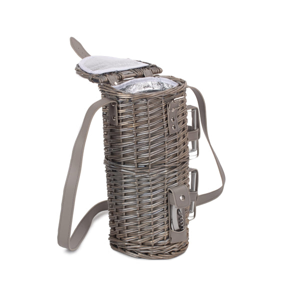 Red Hamper Wicker Single Bottle And 2 Cartridge Glass Carrier With Shoulder Strap