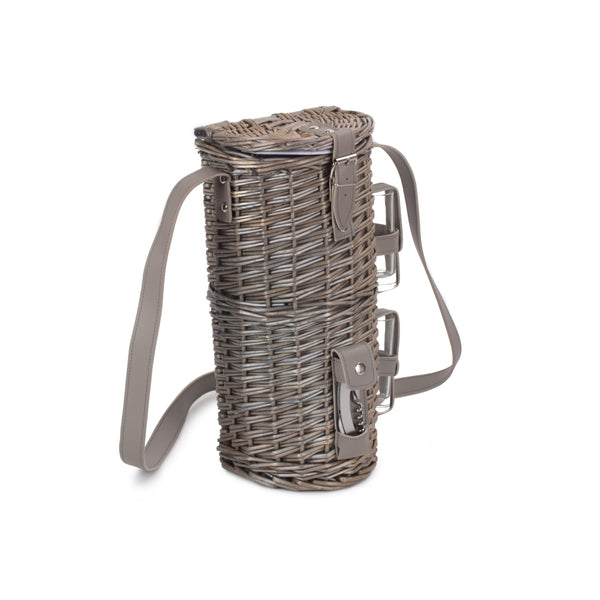 Red Hamper Wicker Single Bottle And 2 Cartridge Glass Carrier With Shoulder Strap