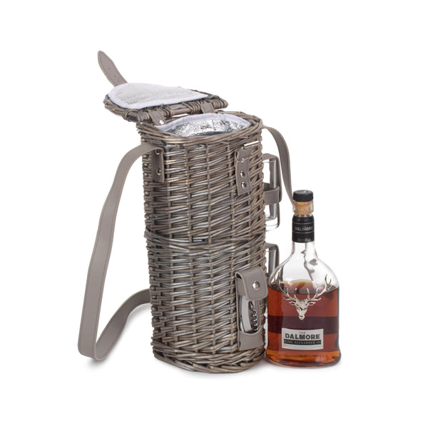 red hamper Wicker Single Bottle and 2 Cartridge Glass Carrier With Shoulder Strap