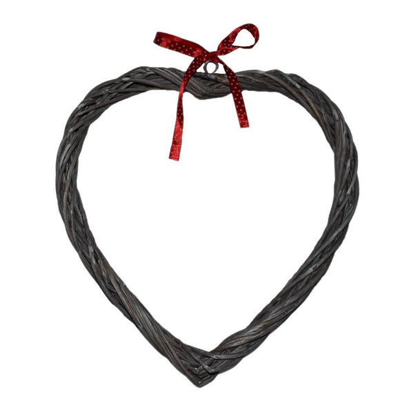 red hamper Wicker Slim Heart Wreath With Red Spotty Ribbon