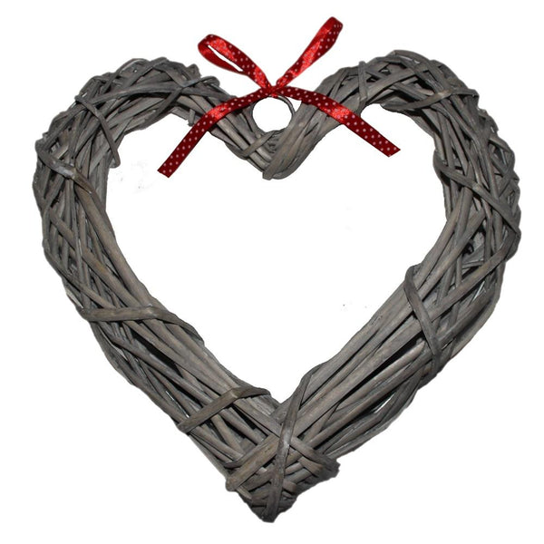 red hamper Wicker Wide Heart Wreath With Red Spotty Ribbon