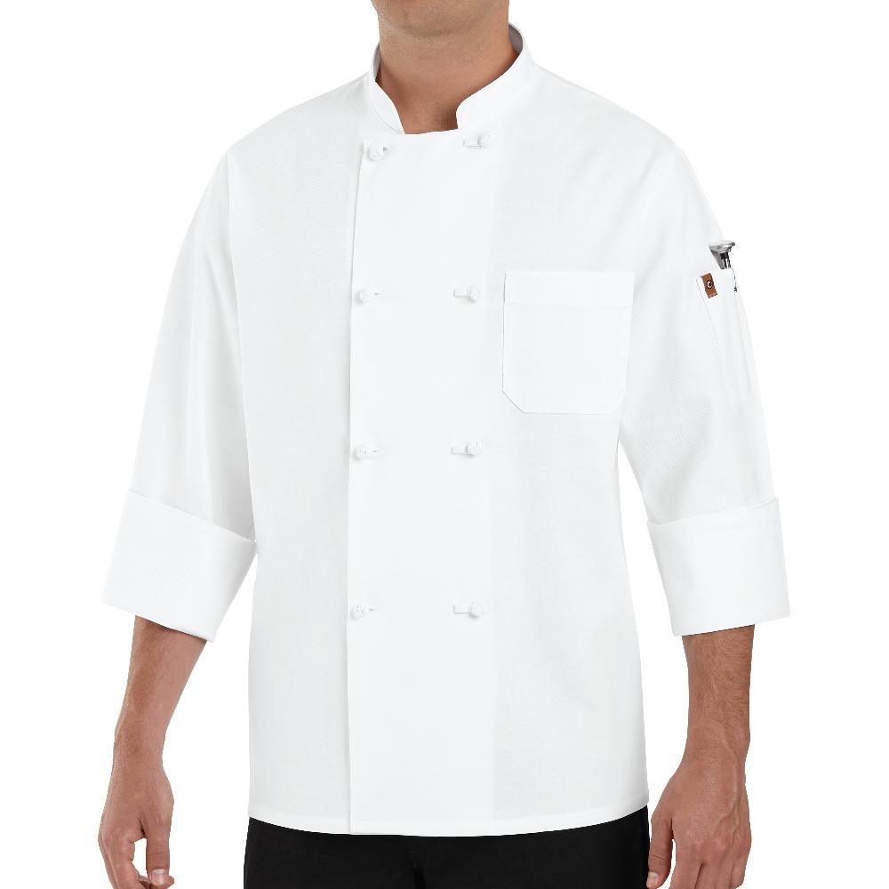 Red Kap Eight Knot Button Chef Coat With Thermometer Pocket