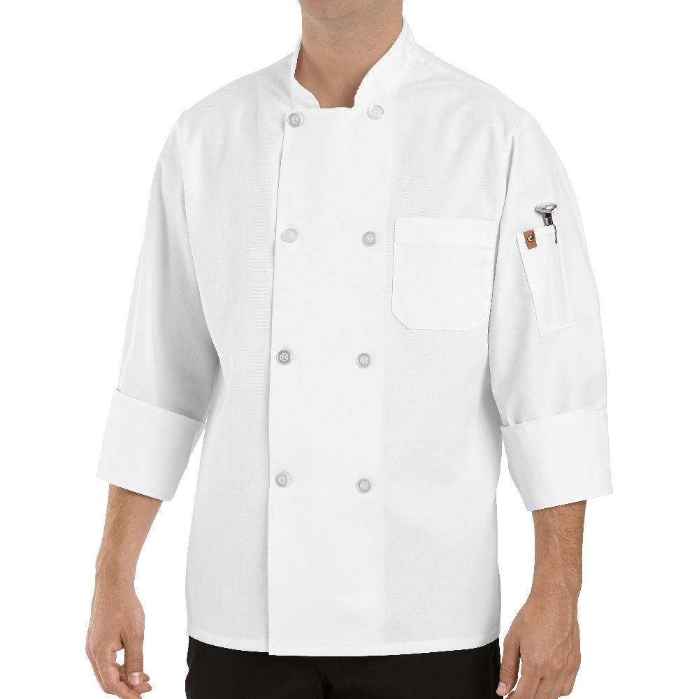 Red Kap Eight Pearl Button Chef Coat With Thermometer Pocket