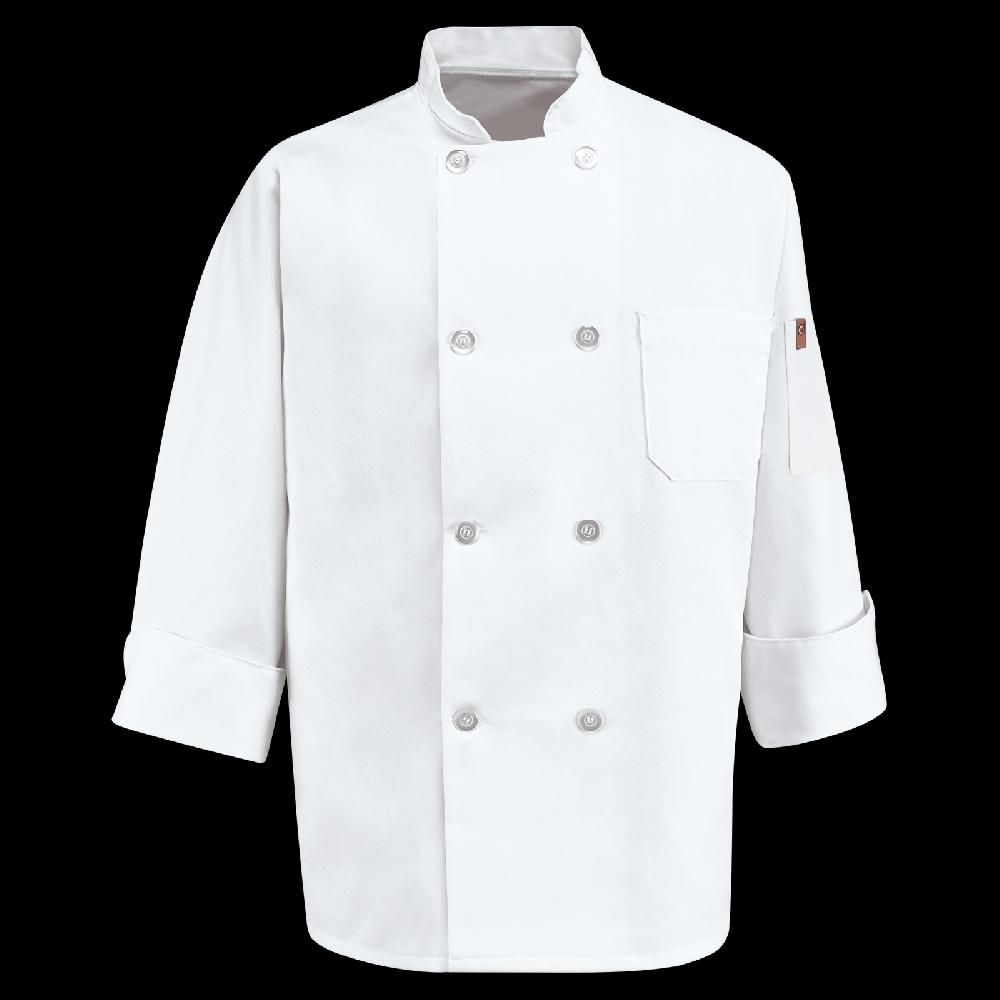 red kap Eight Pearl Button Chef Coat with Thermometer Pocket