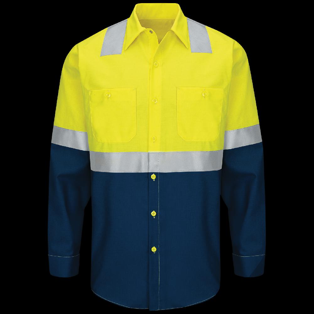 red kap Hi-Visibility Long Sleeve Color Block Ripstop Work Shirt - Type R Class 2