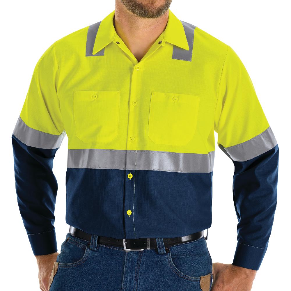 Red Kap Hi-Visibility Long Sleeve Color Block Ripstop Work Shirt - Type R Class 2