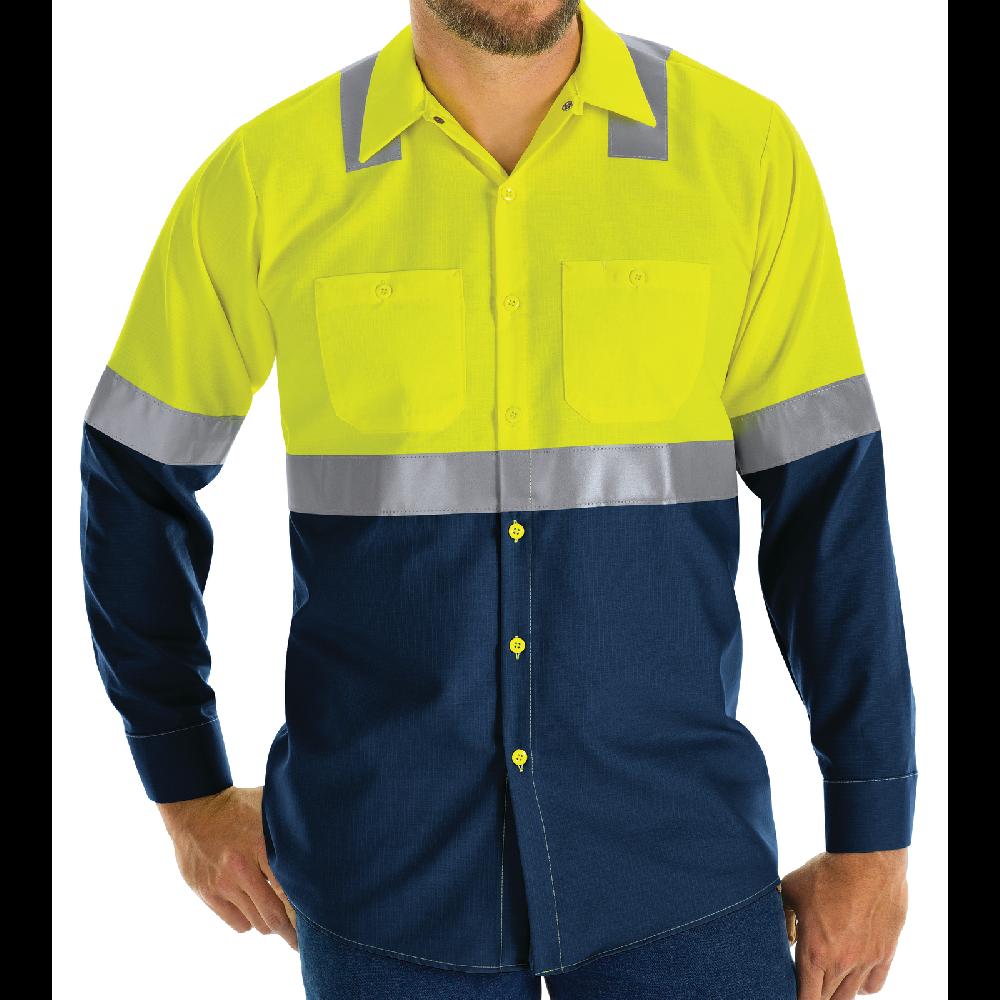 Red Kap Hi-Visibility Long Sleeve Color Block Ripstop Work Shirt - Type R Class 2