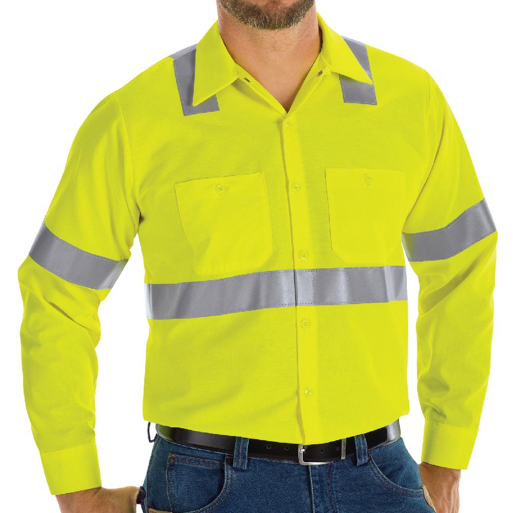 Red Kap Men's Hi-Visibility Long Sleeve Ripstop Work Shirt - Type R Class 2