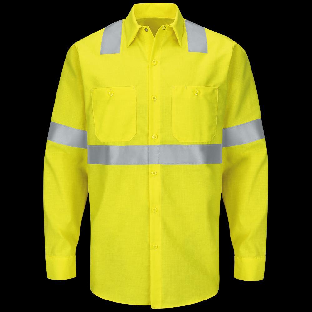 red kap Men's Hi-Visibility Long Sleeve Ripstop Work Shirt - Type R Class 2