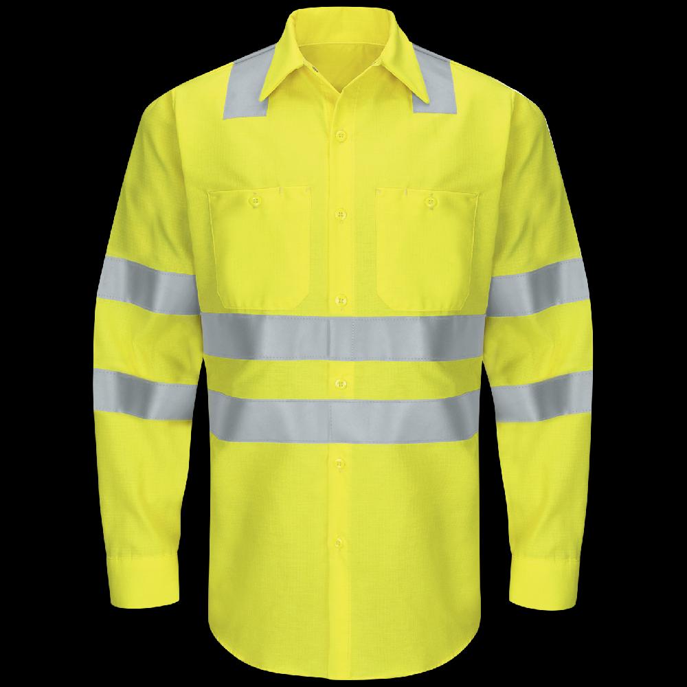 red kap Men's Hi-Visibility Long Sleeve Ripstop Work Shirt - Type R Class 3