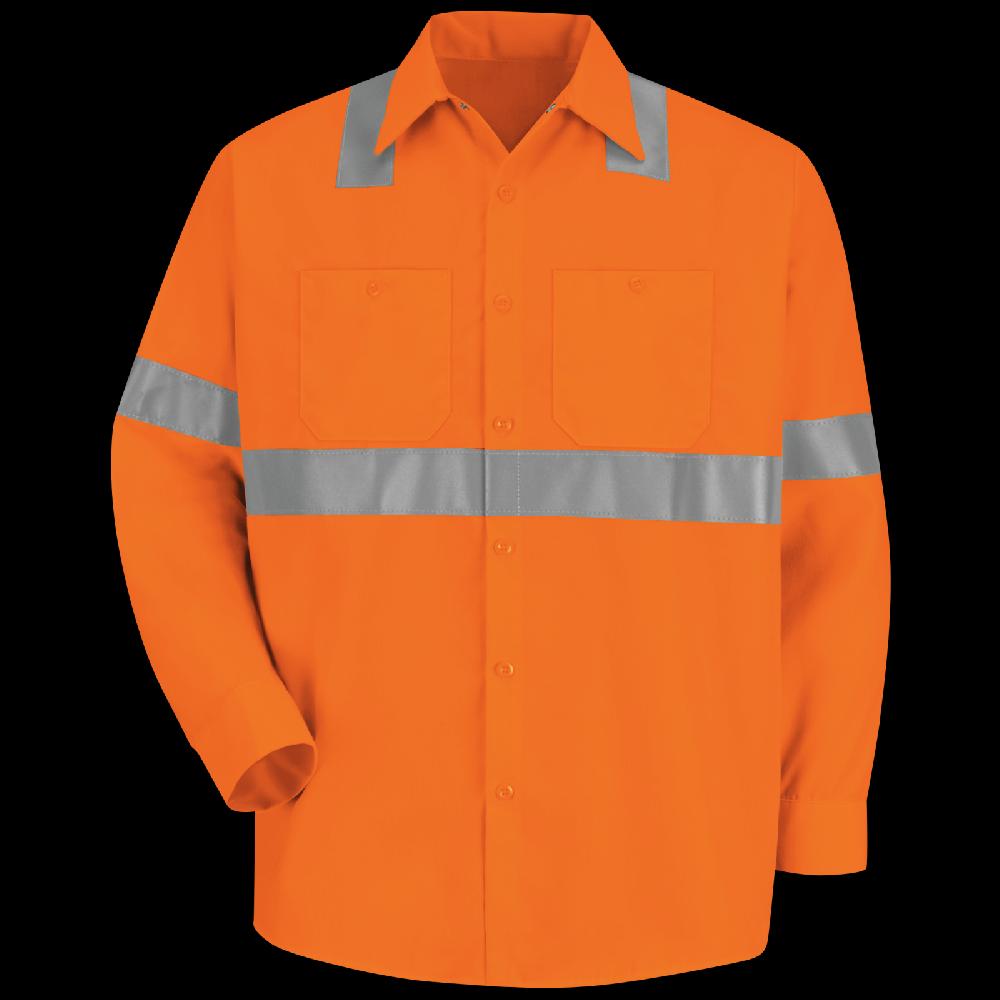 red kap Men's Hi-Visibility Orange Long Sleeve Work Shirt - Type R Class 2