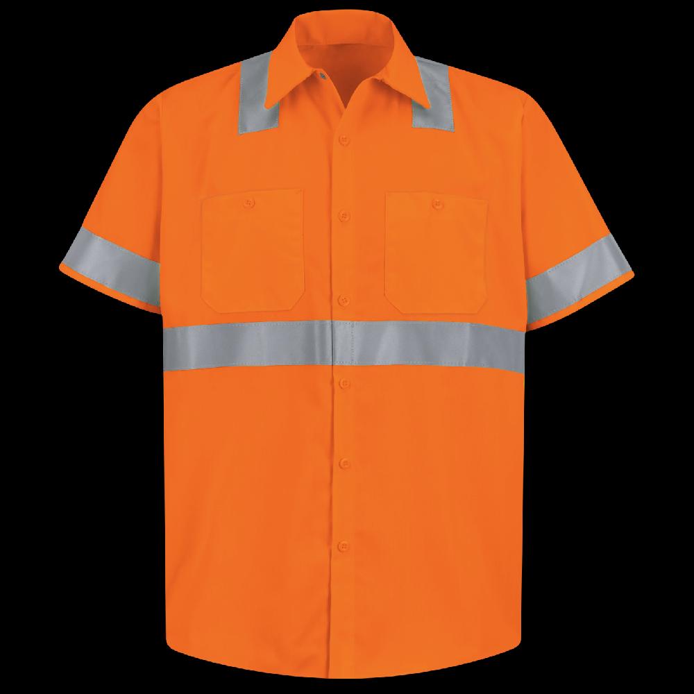red kap Men's Hi-Visibility Orange Short Sleeve Work Shirt - Type R Class 2