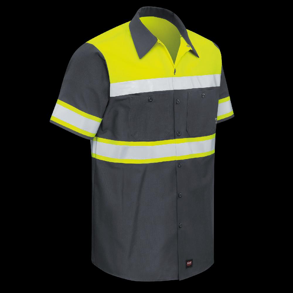 Red Kap Men's Hi-Visibility Short Sleeve Color Block Ripstop Work Shirt - Type O Class 1