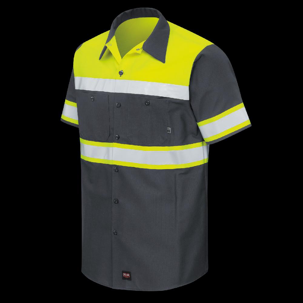 Red Kap Men's Hi-Visibility Short Sleeve Color Block Ripstop Work Shirt - Type O Class 1