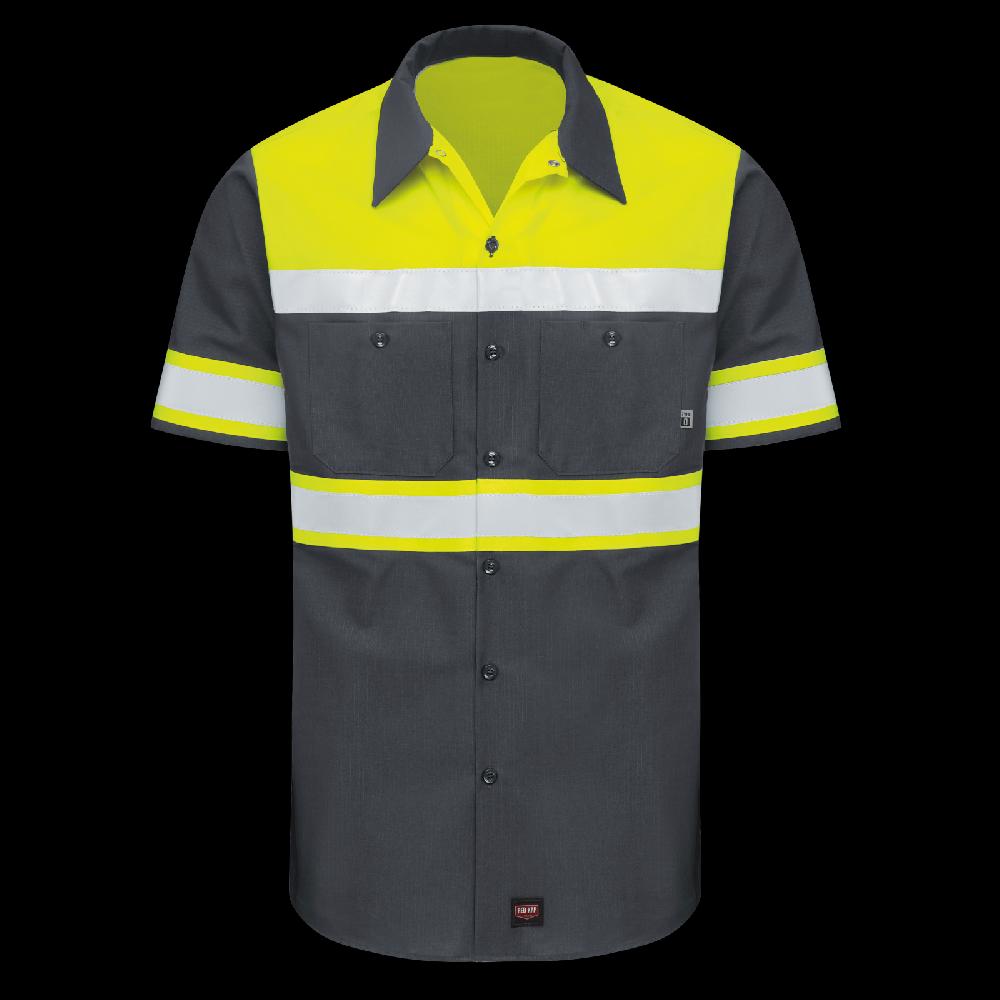 red kap Men's Hi-Visibility Short Sleeve Color Block Ripstop Work Shirt - Type O Class 1