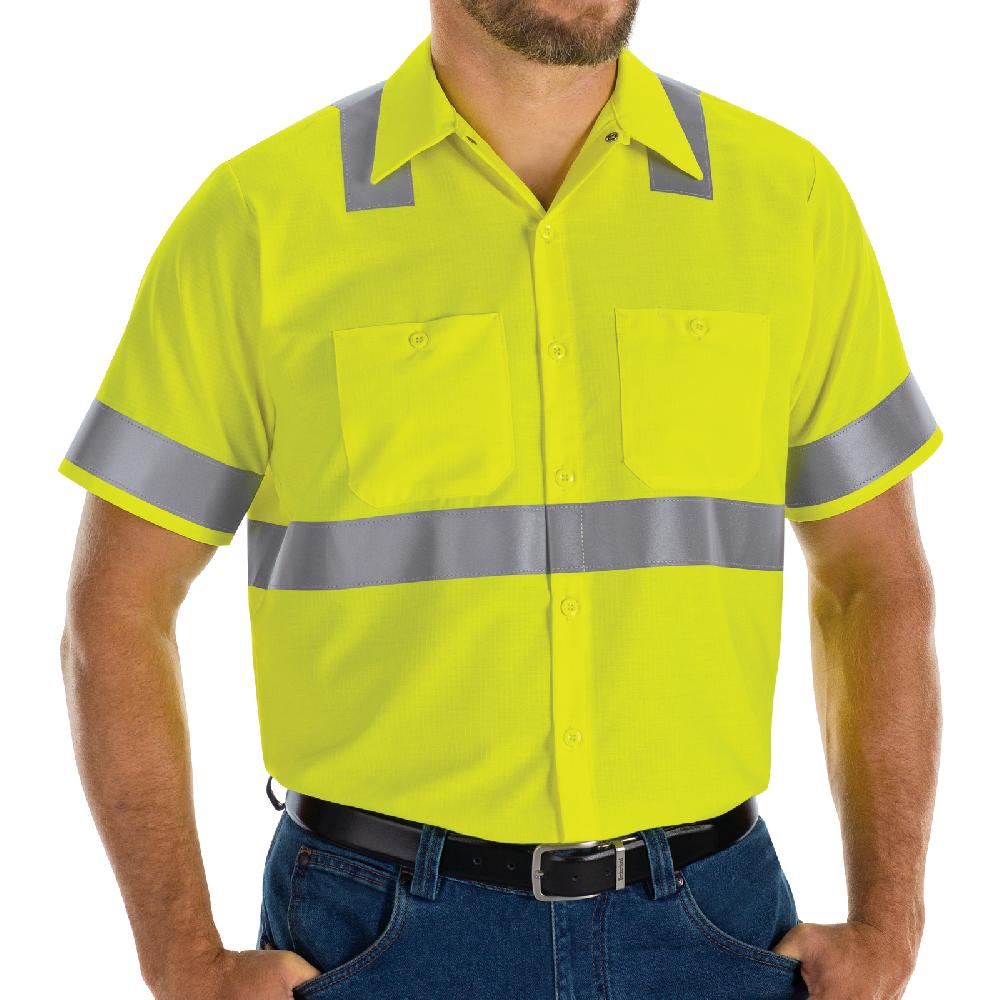 Red Kap Men's Hi-Visibility Short Sleeve Ripstop Work Shirt - Type R Class 2