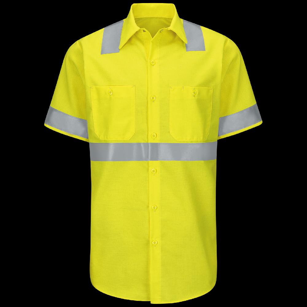 red kap Men's Hi-Visibility Short Sleeve Ripstop Work Shirt - Type R Class 2
