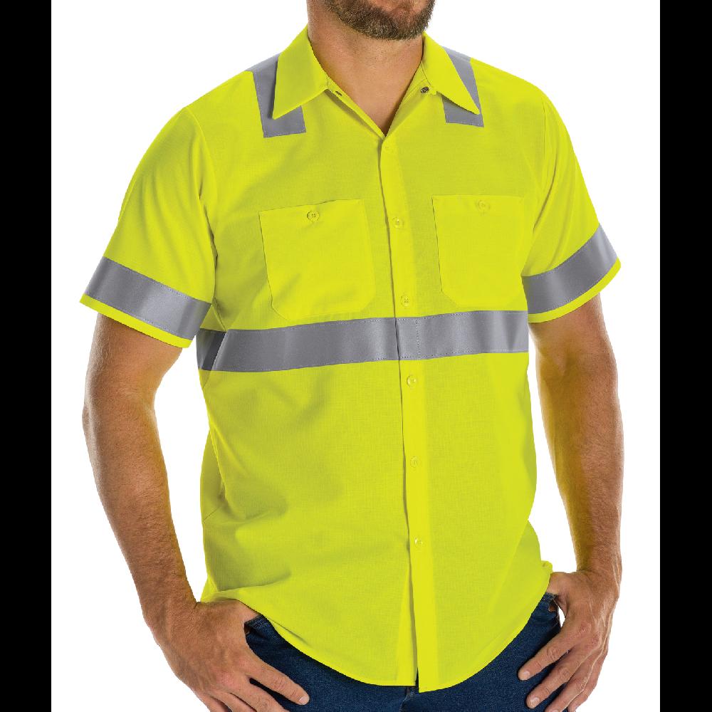Red Kap Men's Hi-Visibility Short Sleeve Ripstop Work Shirt - Type R Class 2