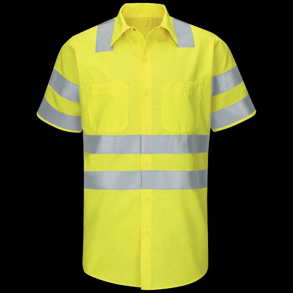 red kap Men's Hi-Visibility Short Sleeve Ripstop Work Shirt - Type R Class 3