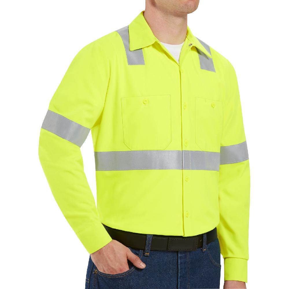 Red Kap Men's Hi-Visibility Yellow Long Sleeve Work Shirt - Type R Class 2