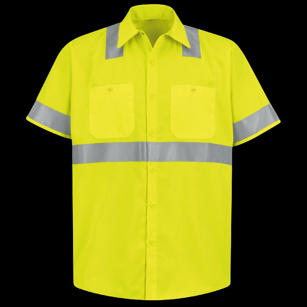 red kap Men's Hi-Visibility Yellow Short Sleeve Work Shirt - Type R Class 2