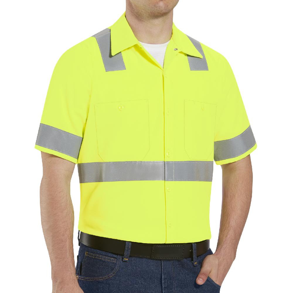 Red Kap Men's Hi-Visibility Yellow Short Sleeve Work Shirt - Type R Class 2