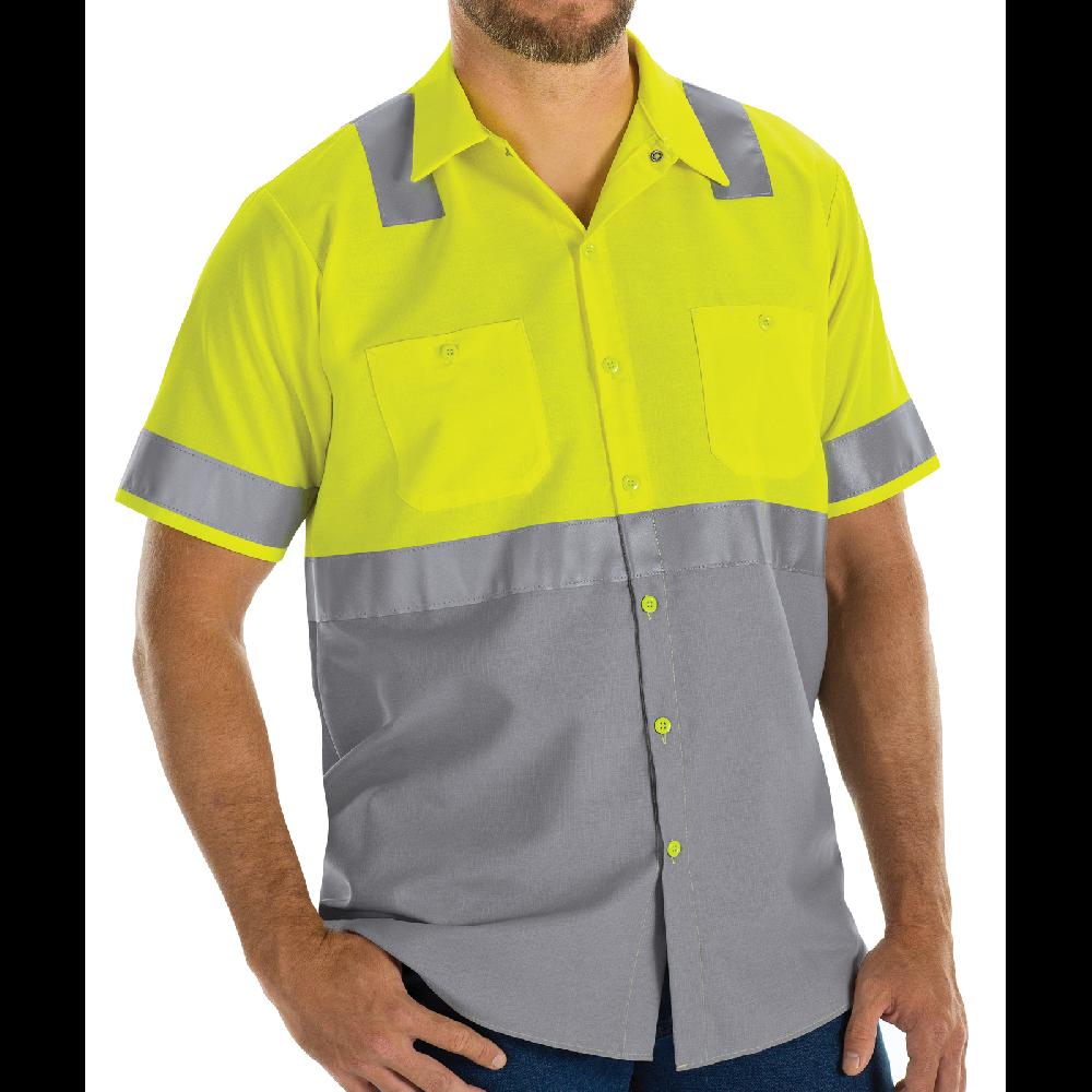 Red Kap Men's High Visibility Short Sleeve Color Block Ripstop Work Shirt - Type R Class 2