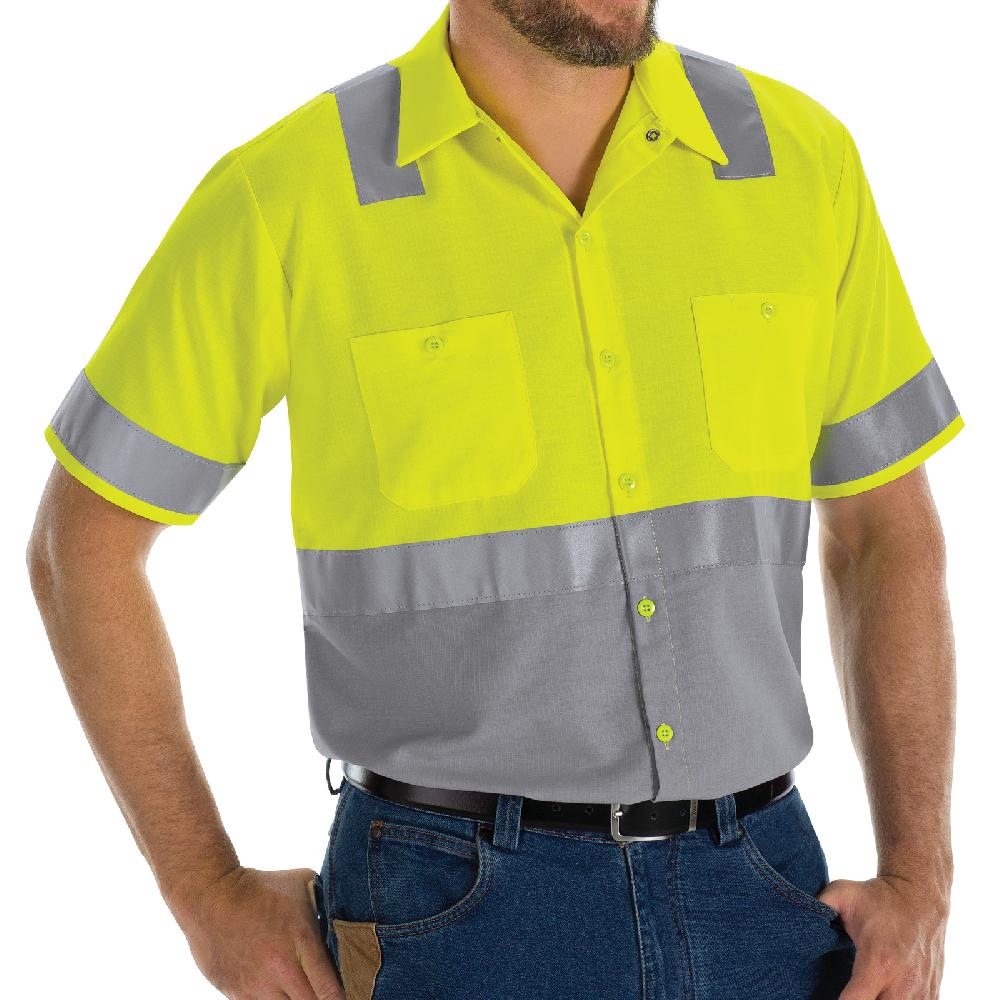 Red Kap Men's High Visibility Short Sleeve Color Block Ripstop Work Shirt - Type R Class 2