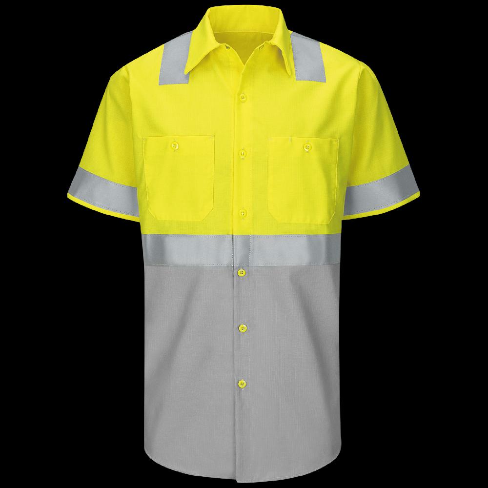 red kap Men's High Visibility Short Sleeve Color Block Ripstop Work Shirt - Type R Class 2