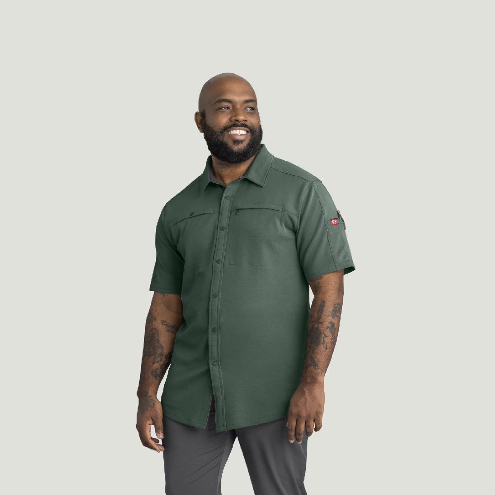 red kap Men's Snap Front Jersey Short Sleeve Work Shirt