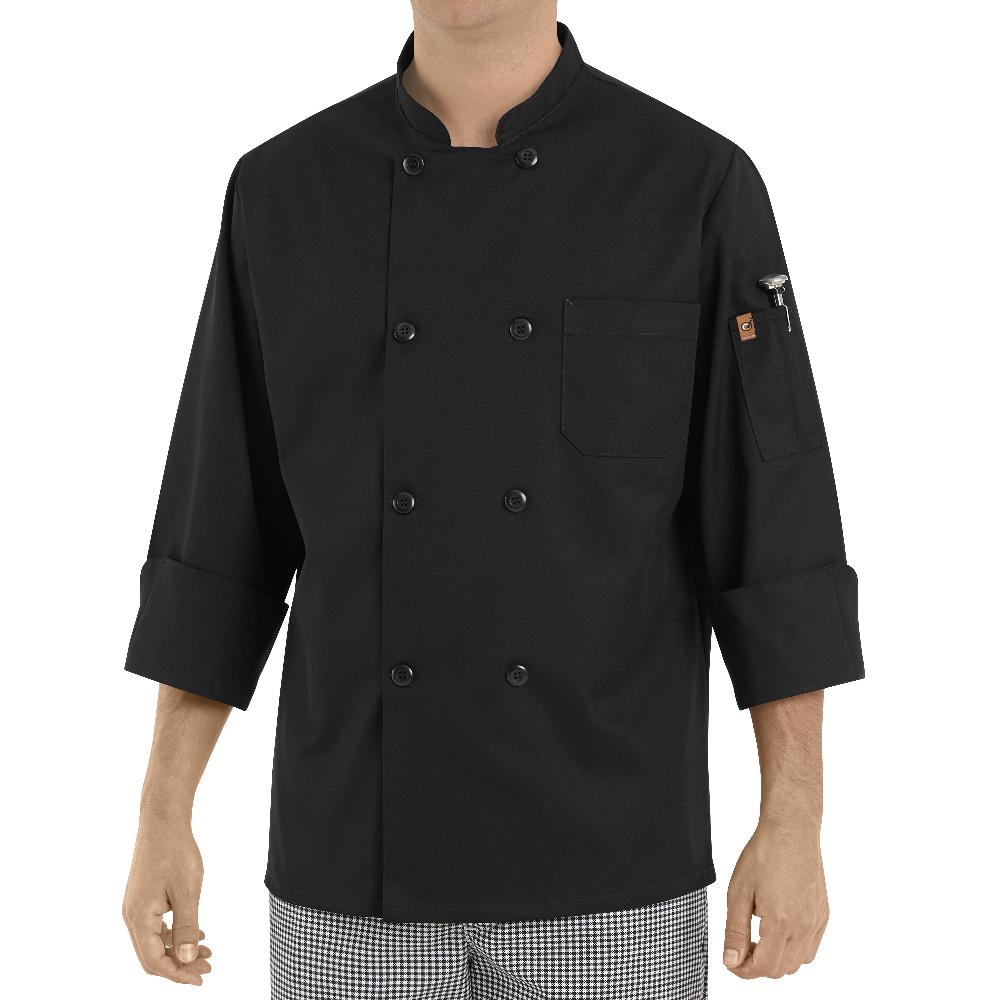 Red Kap Eight Pearl Button Black Chef Coat