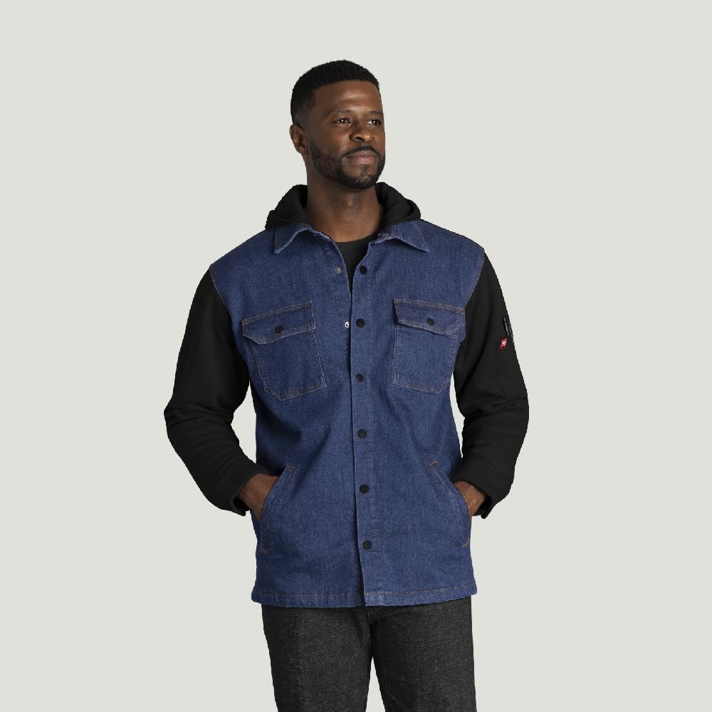 red kap Men’s Denim and Fleece Hooded Shirt Jacket
