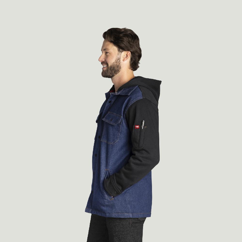 Red Kap Men’s Denim And Fleece Hooded Shirt Jacket
