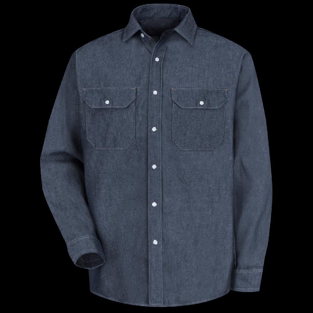 red kap Men's Long Sleeve Deluxe Denim Shirt