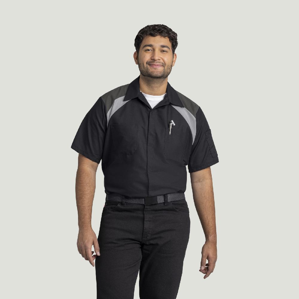 red kap Men's Short Sleeve Tri-Color Shop Shirt