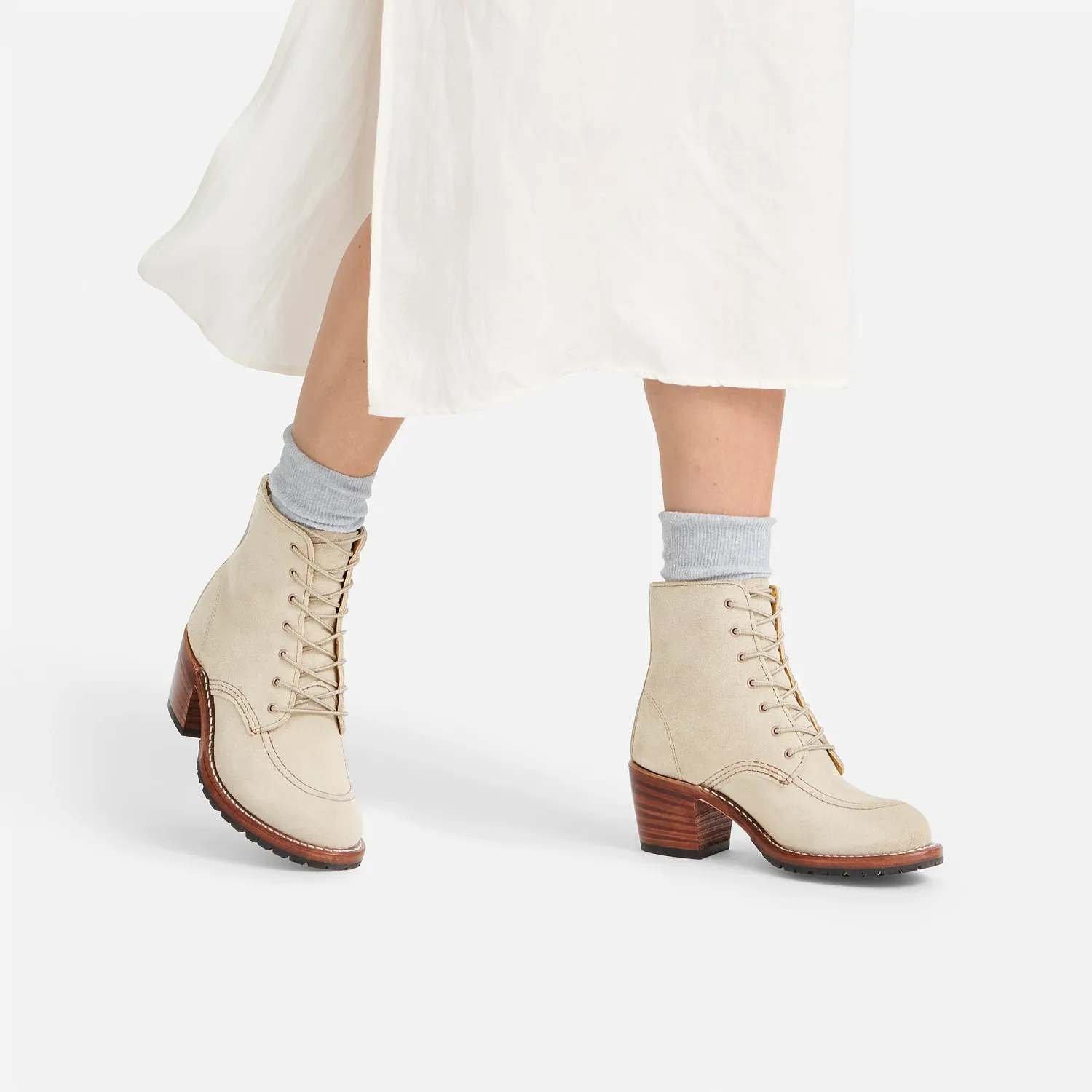 Red Wing Shoes Clara Women's Heeled Boot In White Sand Mohave Leather