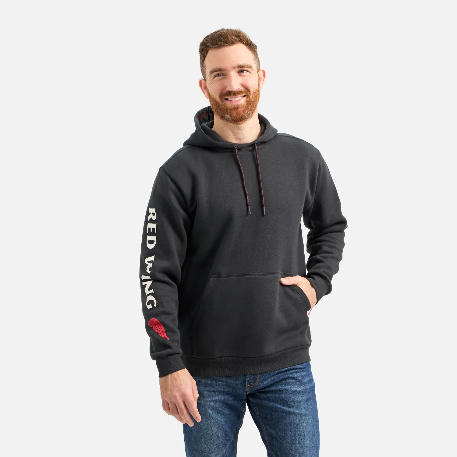 Red Wing Shoes Hoodie With Sleeve Print Men's Hoodie In Black