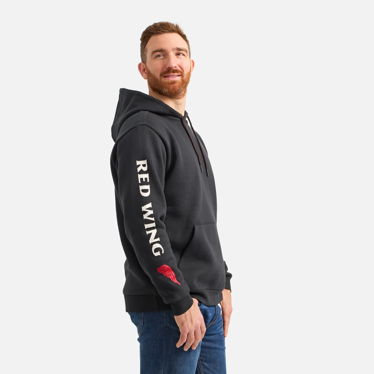 Red Wing Shoes Hoodie With Sleeve Print Men's Hoodie In Black