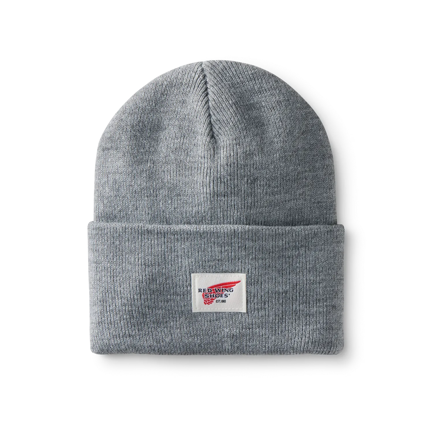 red wing shoes Logo Knit Beanie Hat Unisex Knit Watch Hat in Light Gray Heather