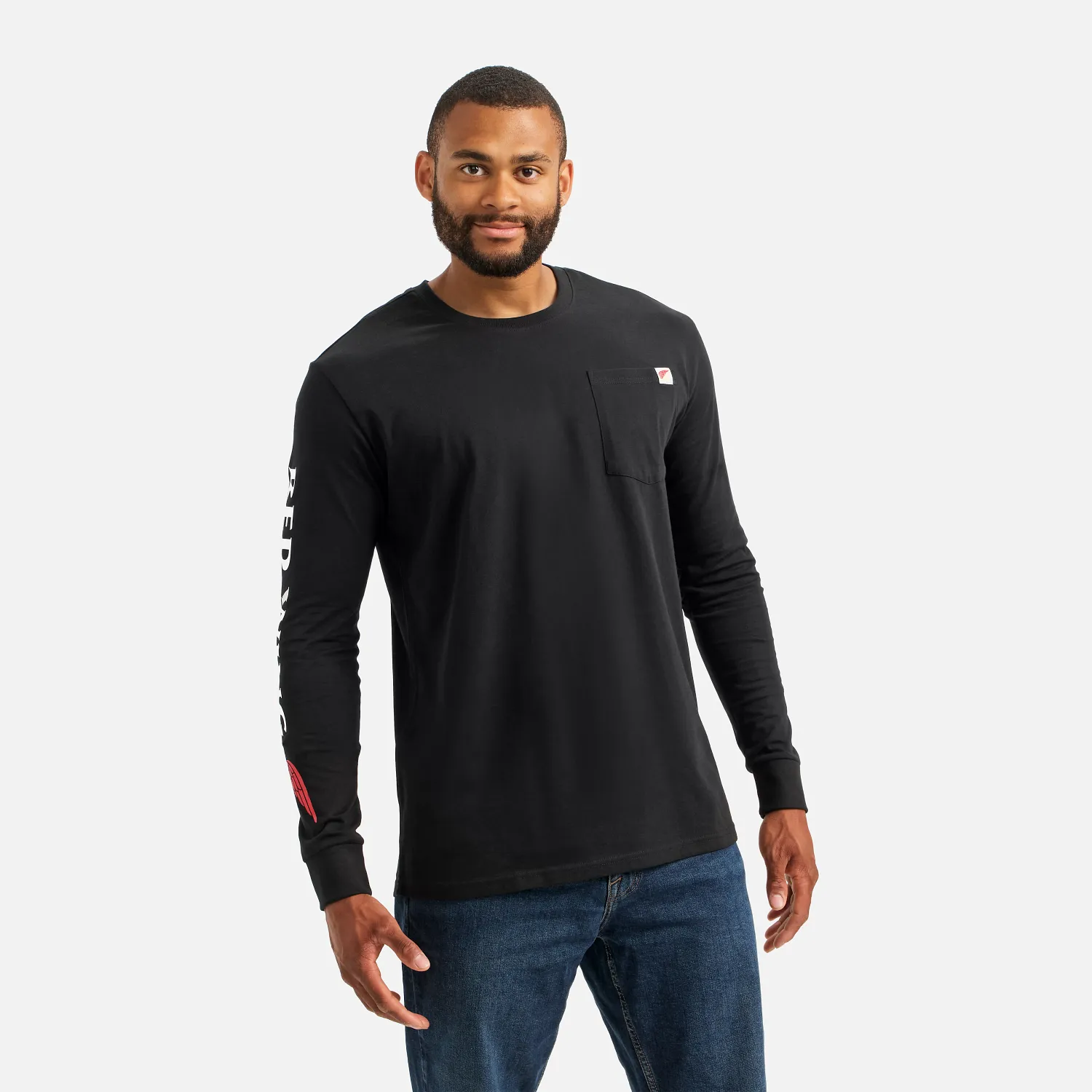 Red Wing Shoes Long Sleeve Pocket T-Shirt With Sleeve Print Men's Long Sleeve Tee In Black