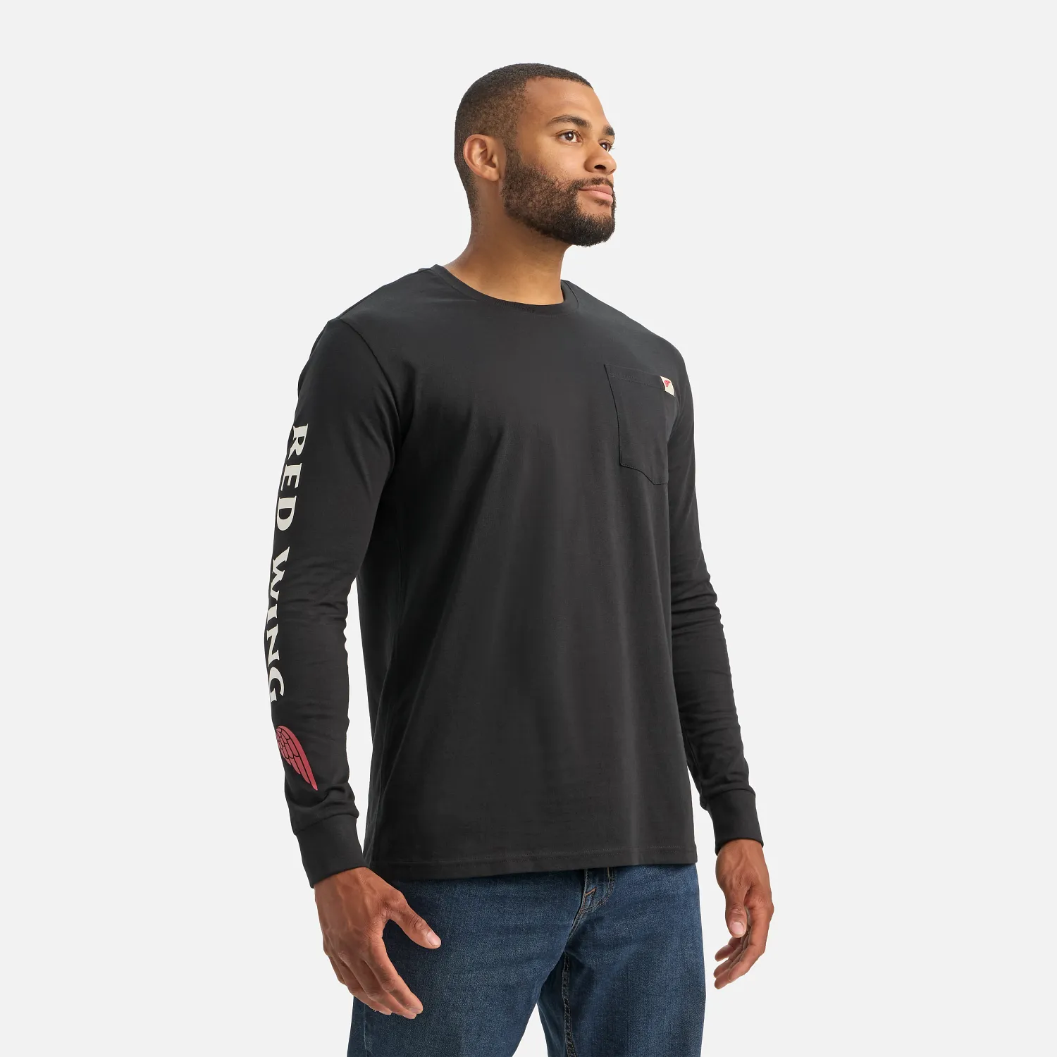 Red Wing Shoes Long Sleeve Pocket T-Shirt With Sleeve Print Men's Long Sleeve Tee In Black