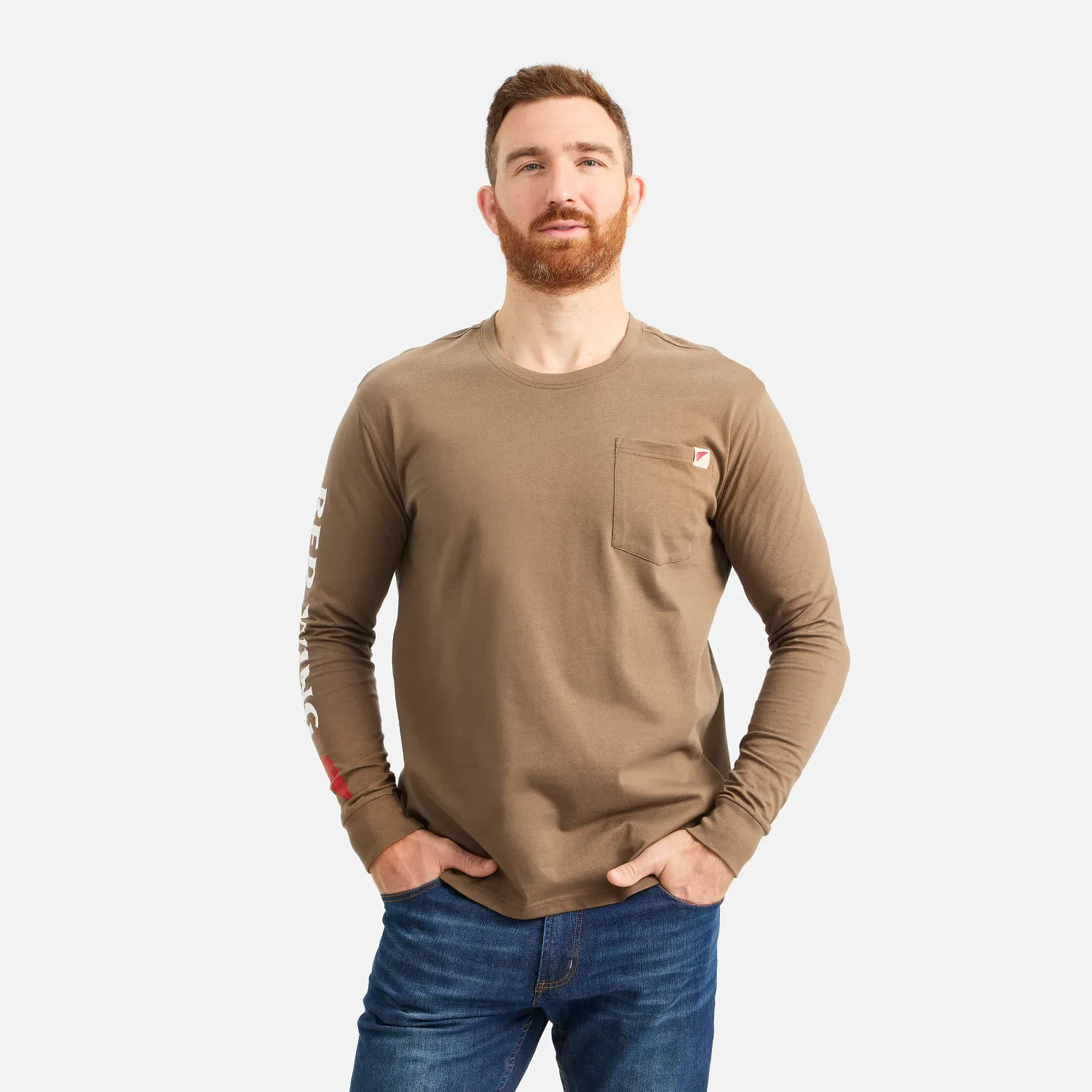 Red Wing Shoes Long Sleeve Pocket T-Shirt With Sleeve Print Men's Long Sleeve Tee In Brown