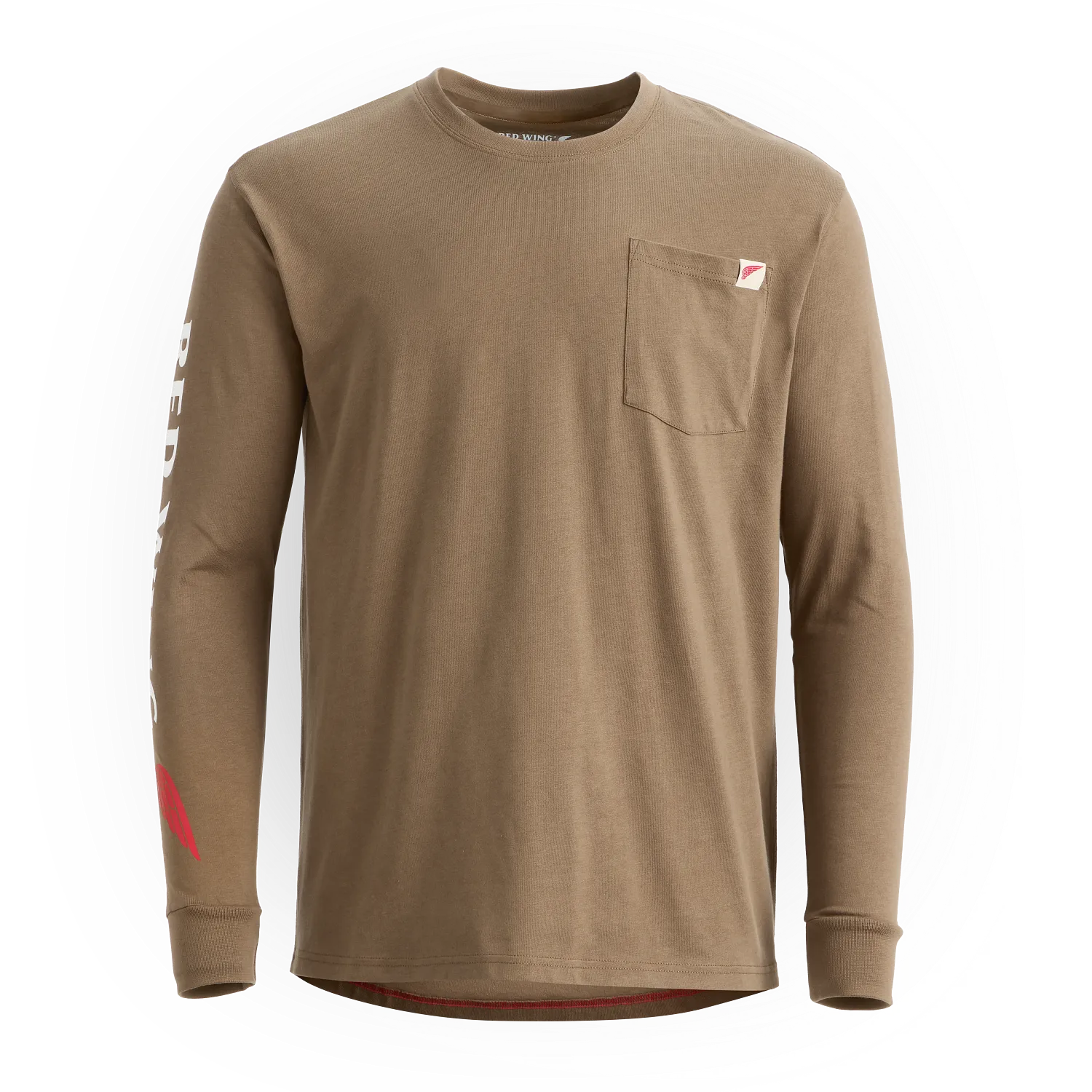 red wing shoes Long Sleeve Pocket T-Shirt with Sleeve Print Men's Long Sleeve Tee in Brown