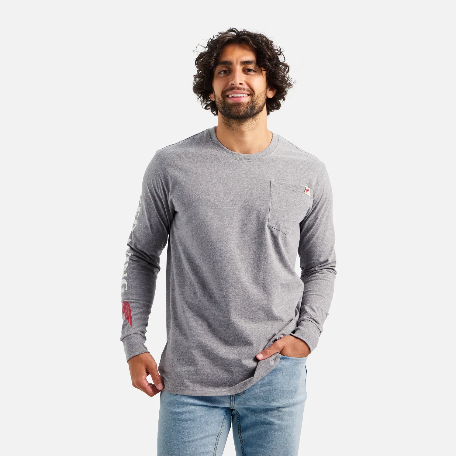 Red Wing Shoes Long Sleeve Pocket T-Shirt With Sleeve Print Men's Long Sleeve Tee In Dark Gray
