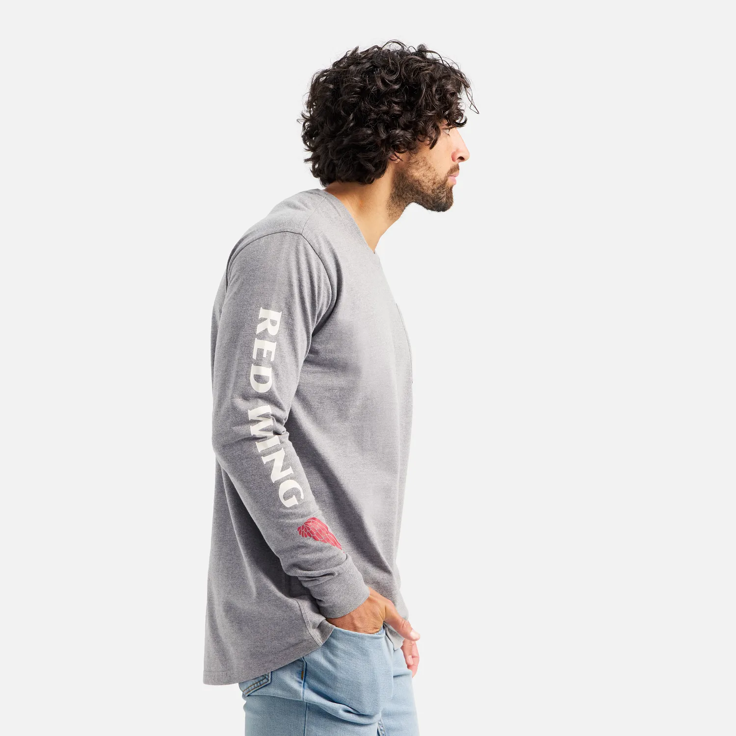 Red Wing Shoes Long Sleeve Pocket T-Shirt With Sleeve Print Men's Long Sleeve Tee In Dark Gray