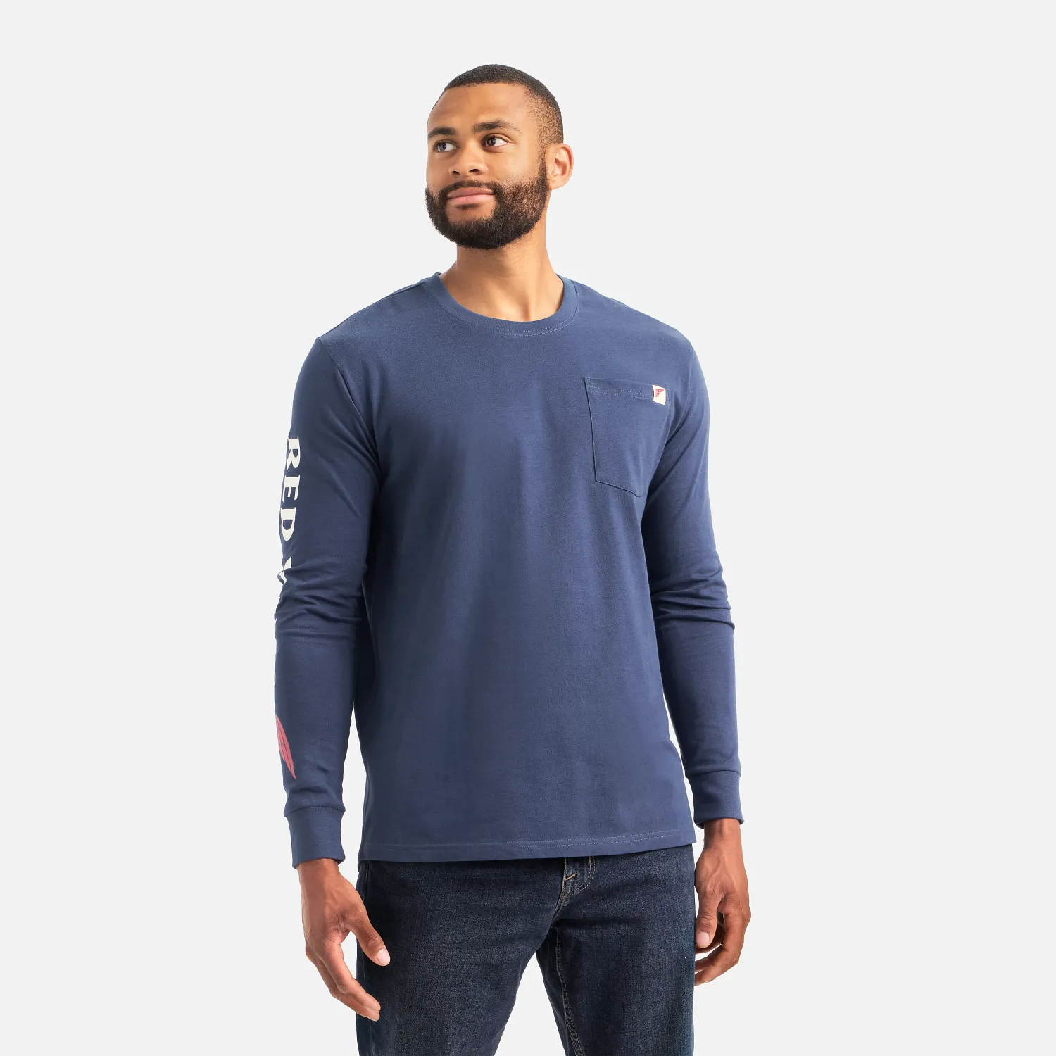 Red Wing Shoes Long Sleeve Pocket T-Shirt With Sleeve Print Men's Long Sleeve Tee In Navy