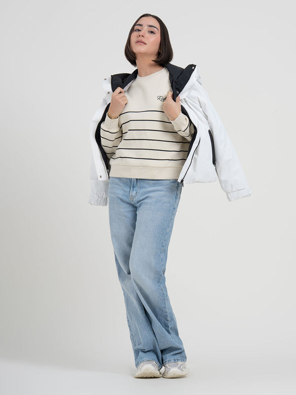 Redtape Beige Striped Sweatshirt For Women | Sweatshirt For Everyday Style Beige